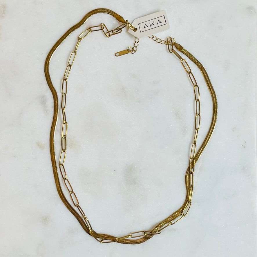 STELLA | Herringbone & Paperclip Chain Necklace