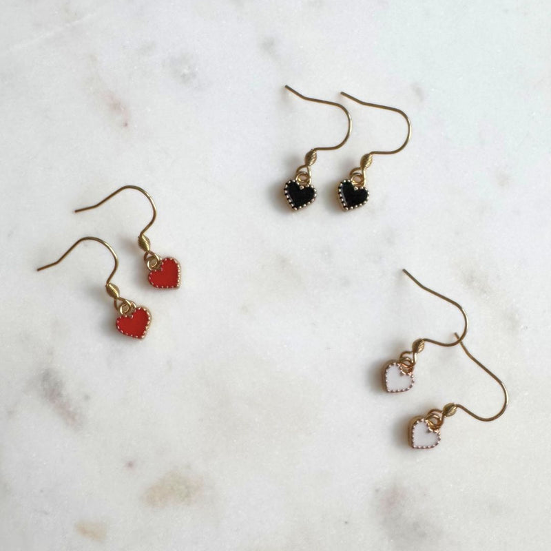 ABBIE | Mini Enamel Heart Dangle Earrings