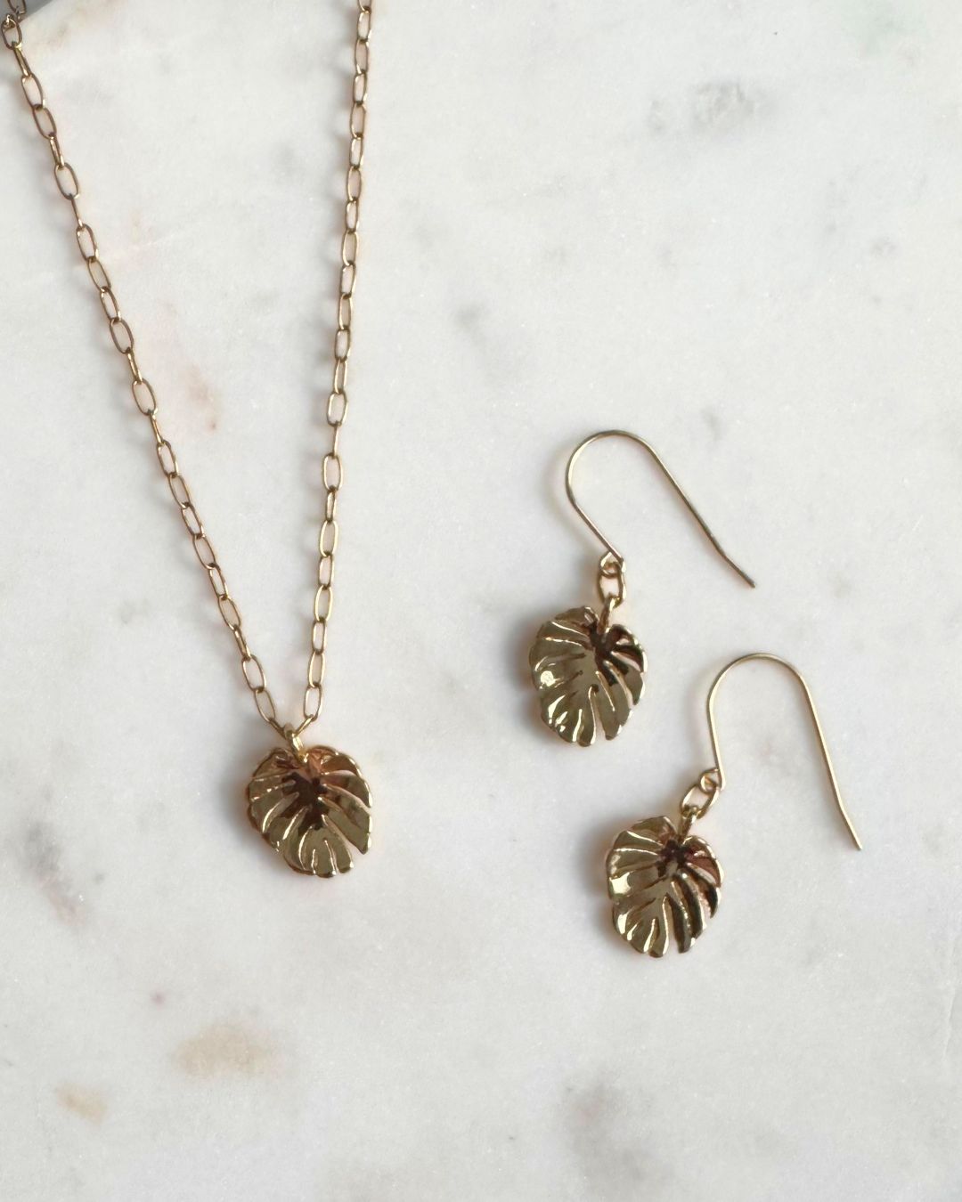 Gold Monstera Dangle Earrings