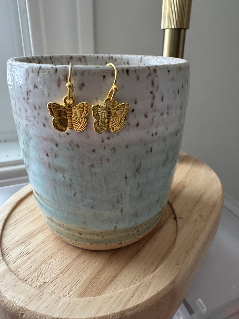 Gold Butterfly Dangle Earrings