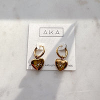 Gold CZ Heart Hoop Earrings - 2 in 1 Hoops