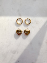 Gold CZ Heart Hoop Earrings - 2 in 1 Hoops