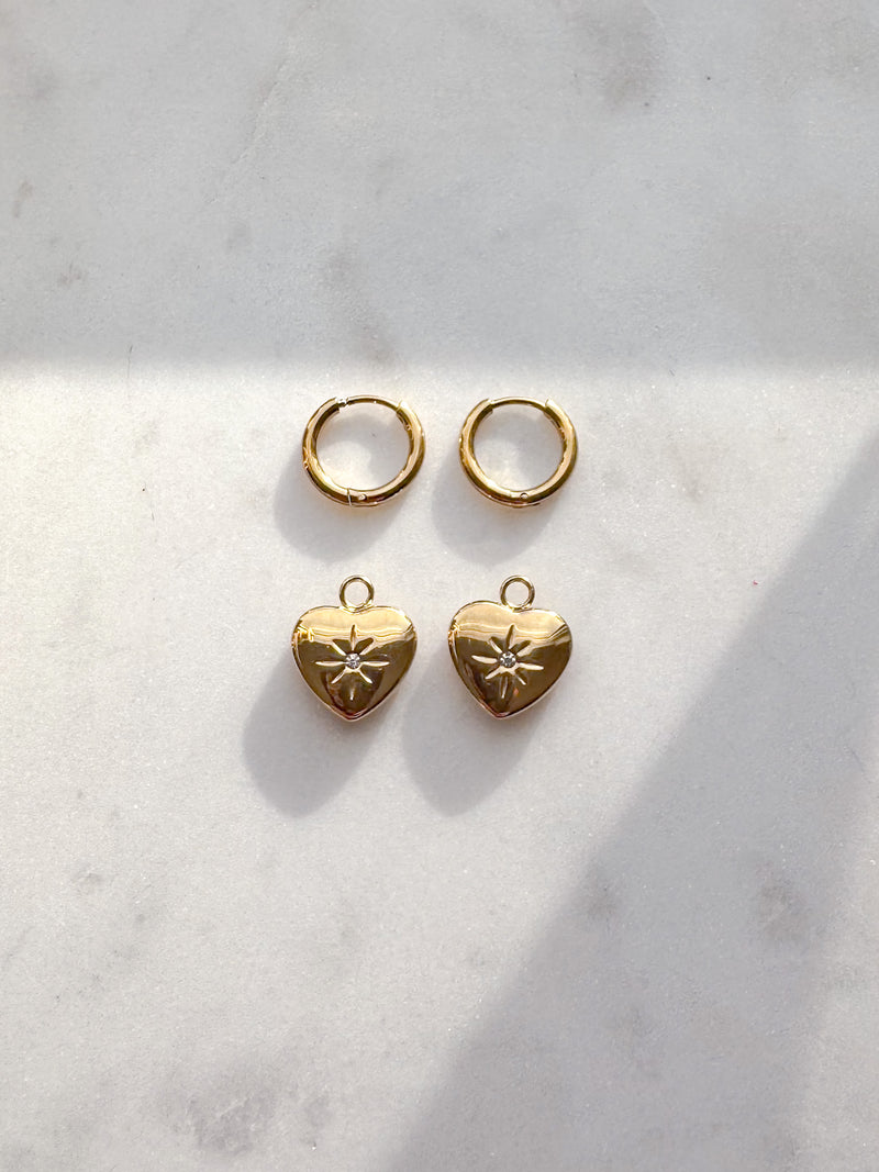 Gold CZ Heart Hoop Earrings - 2 in 1 Hoops