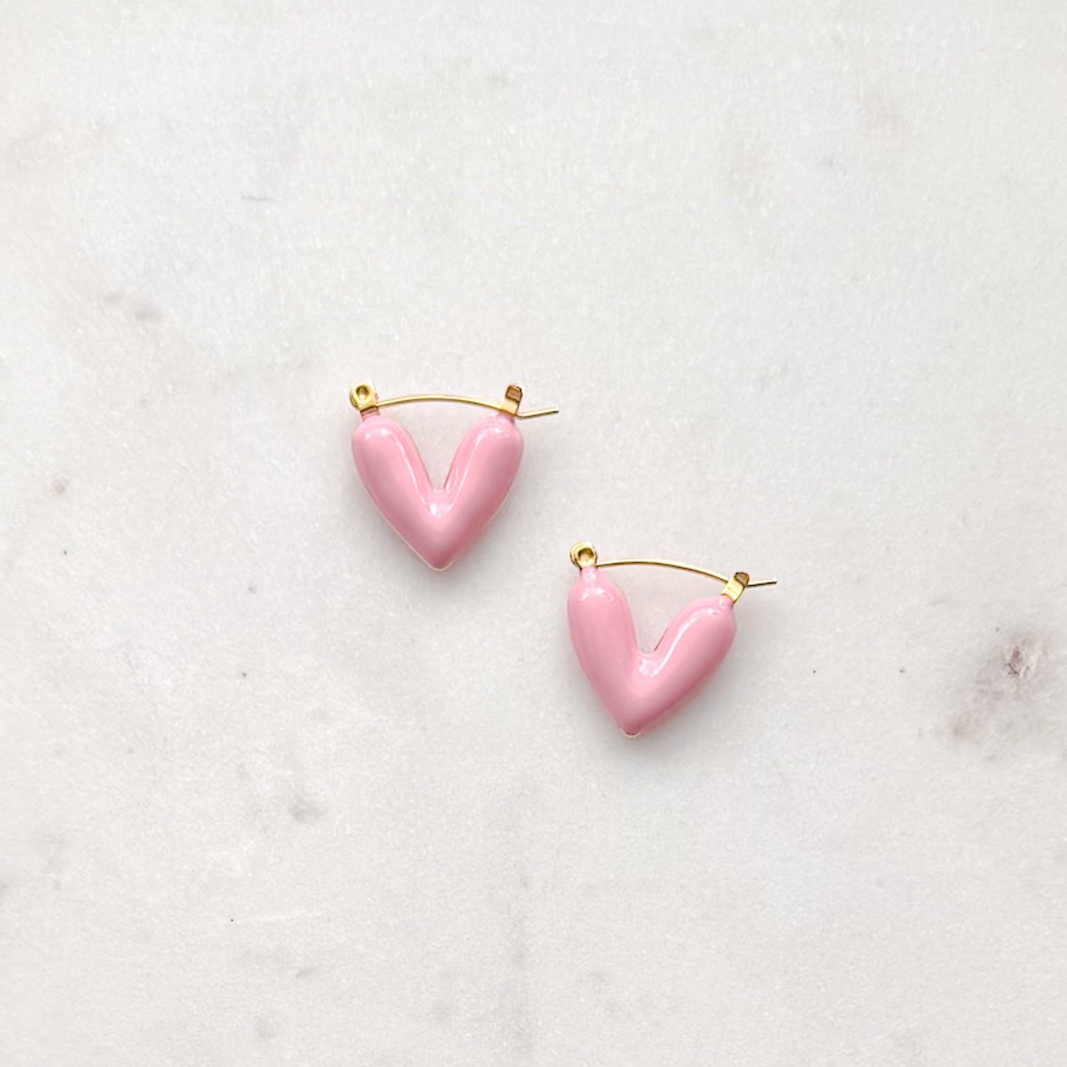 Pink Puff Heart Hoop Earrings