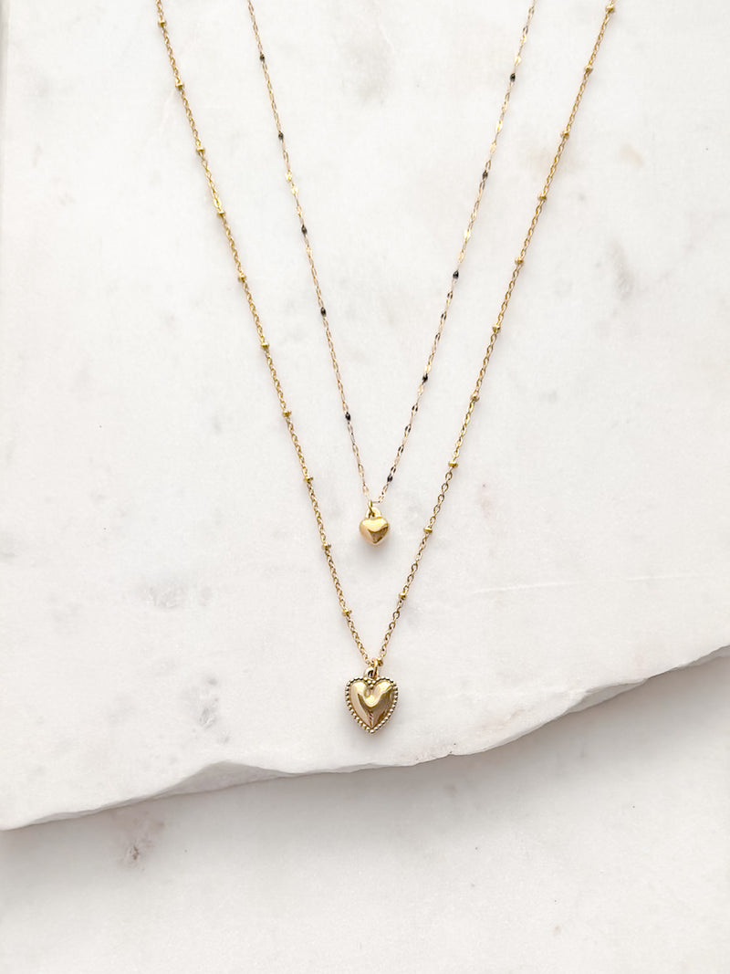 Gold Fancy Puff Heart Necklace