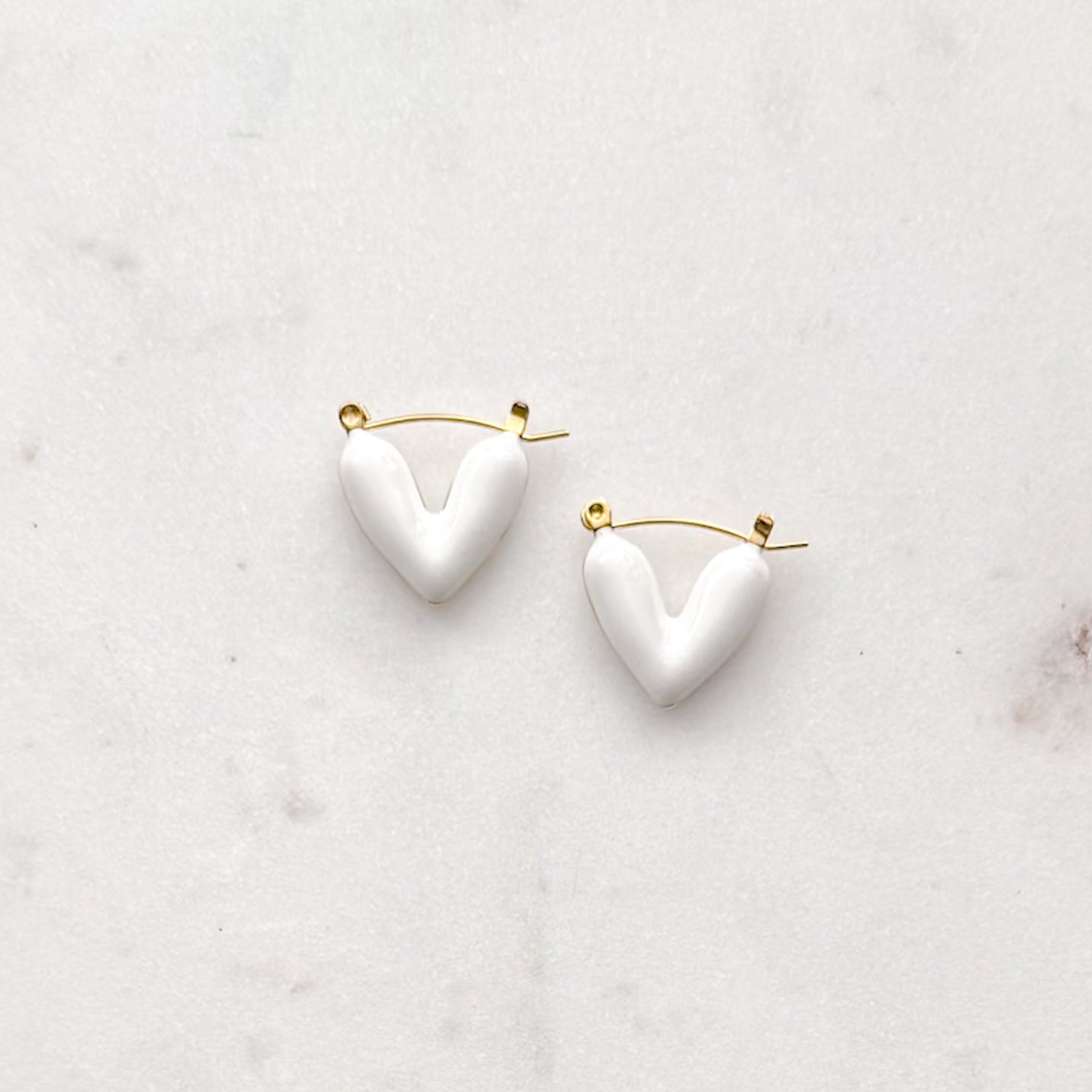 White Puff Heart Hoop Earrings