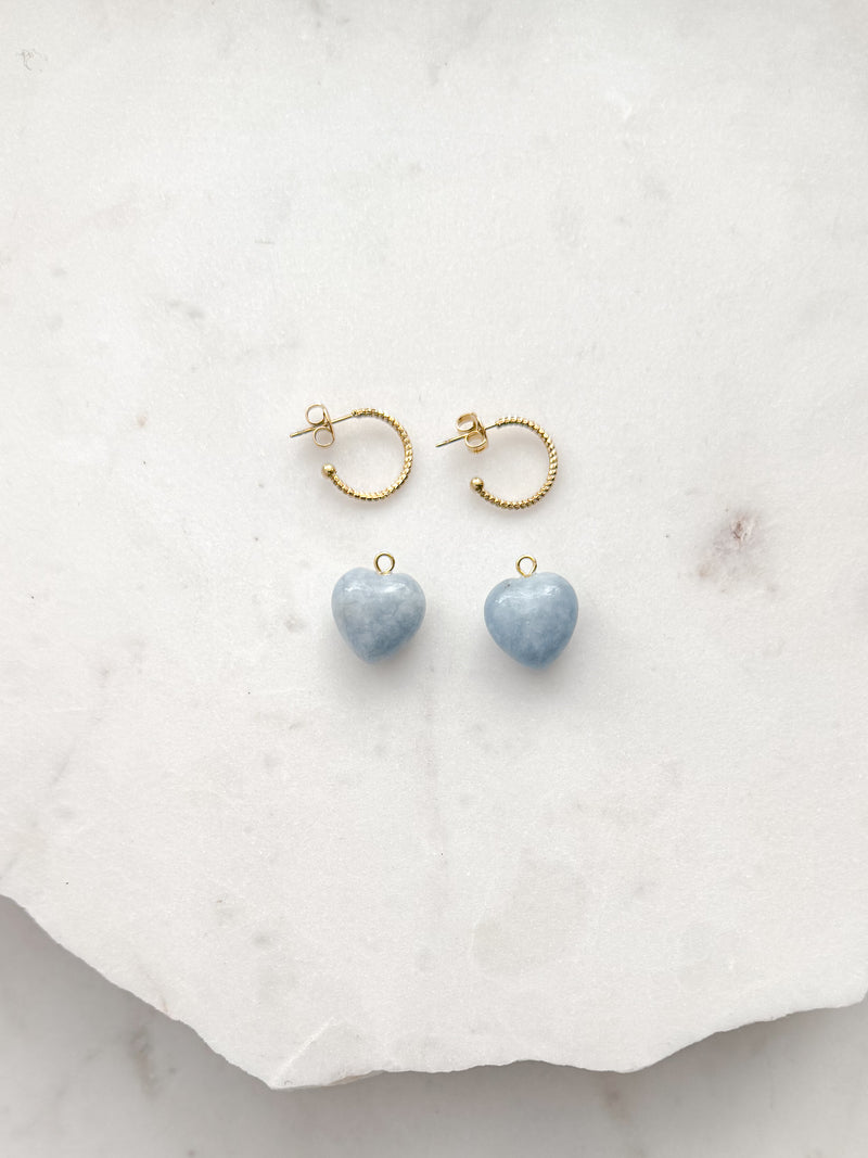 Gemstone Heart Hoop Earrings - 2 in 1 Hoops | Blue Jade