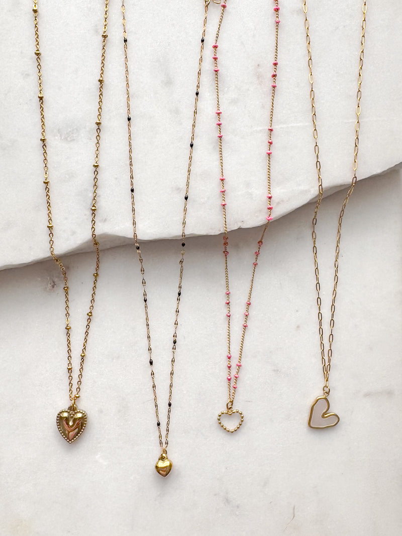 Gold Fancy Puff Heart Necklace