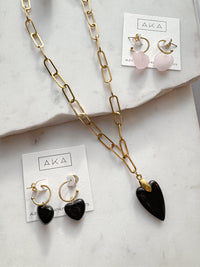 Gemstone Heart Hoop Earrings - 2 in 1 Hoops | Onyx