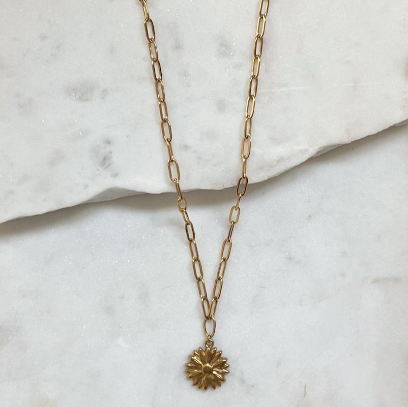 ARI | Gold Sunflower Paperclip Chain Necklace